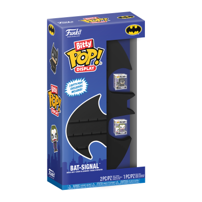 Caixa de exposição Funko Bitty Pop! com tema Batman e duas figuras em miniatura