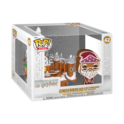 Caixa Funko Pop! Town 42 com figura Albus Dumbledore e casa de gengibre Hogwarts