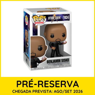 Figura de vinil Funko Pop! Benjamin Sisko da série Star Trek com uniforme preto e bola de baseball na embalagem.