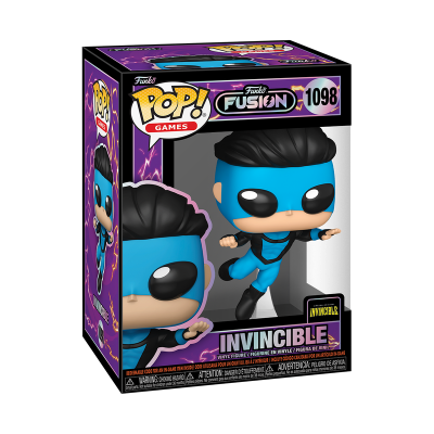 Funko Pop Invincible de fato azul e preto na caixa
