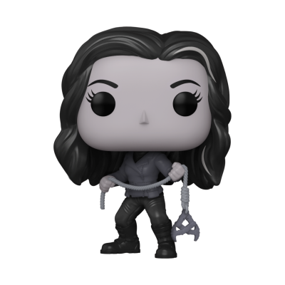 Figura Funko Pop de personagem feminina com cabelo preto e corda com gancho