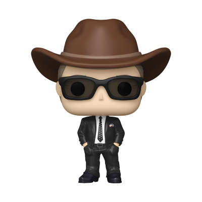 Figura Funko Pop de homem com chapéu de cowboy castanho e fato preto