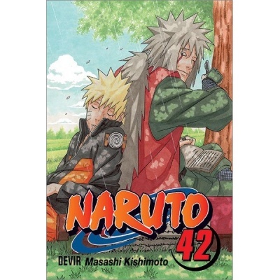 Capa do manga Naruto volume 42 com dois personagens sentados contra uma árvore
