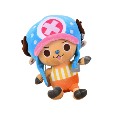 Pelúcia de personagem com chapéu azul com cruz vermelha e branca