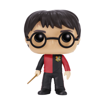 Figura Funko Pop Harry Potter com roupa vermelha e preta e varinha