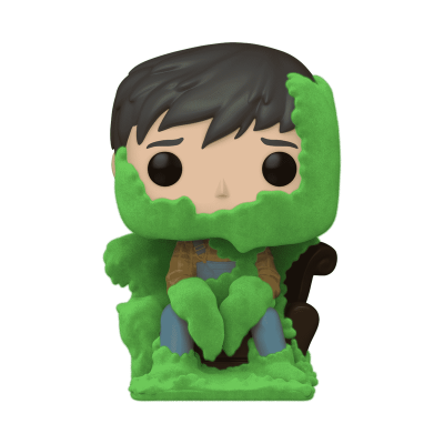 Boneco Funko Pop com espuma verde sentado numa cadeira