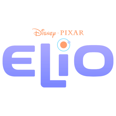 Logo Disney Pixar acima do texto ELIO em azul com ponto laranja e azul no I