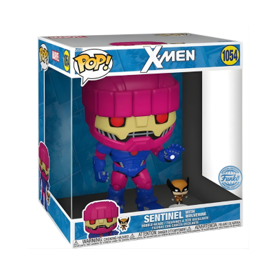 Bonecos Funko Pop! Sentinel e Wolverine dos X-Men na caixa