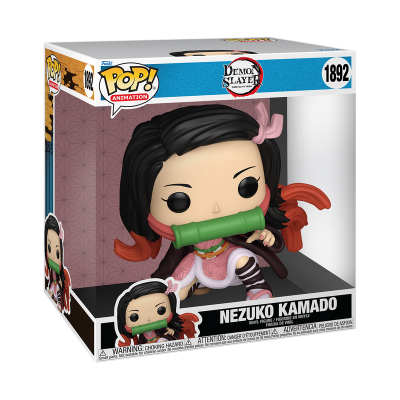 Funko Pop! Nezuko Kamado Demon Slayer com kimono rosa e acessório verde na boca em caixa
