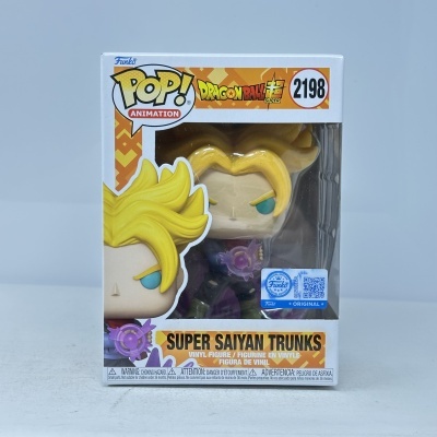 Imagem da embalagem de uma figura Funko Pop! Dragon Ball Super do personagem Super Saiyan Trunks.