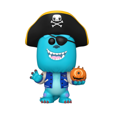 Figura Funko Pop monstro azul com chapéu pirata e abóbora de Halloween
