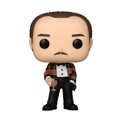 Figura Funko Pop de personagem masculino com casaco quadriculado e copo