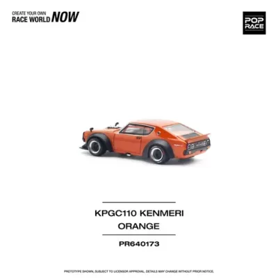Miniatura de carro de corrida laranja KPGC110 Kenmeri plástico e metal