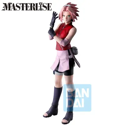 Figura da personagem Sakura de cabelo rosa e roupa vermelha e rosa