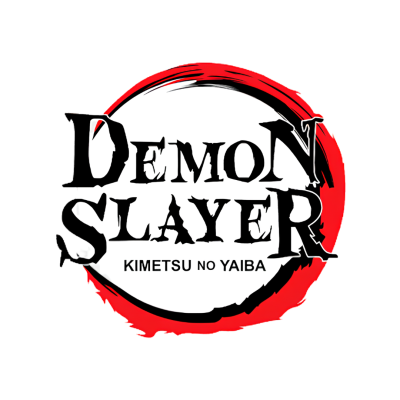 Logótipo de Demon Slayer com círculo vermelho e preto e texto preto