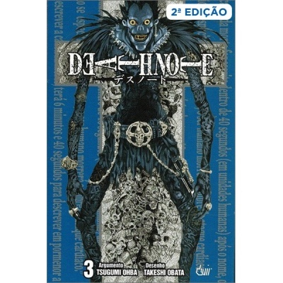 Capa de livro Death Note 2ª edição com figura esquelética e fundo azul