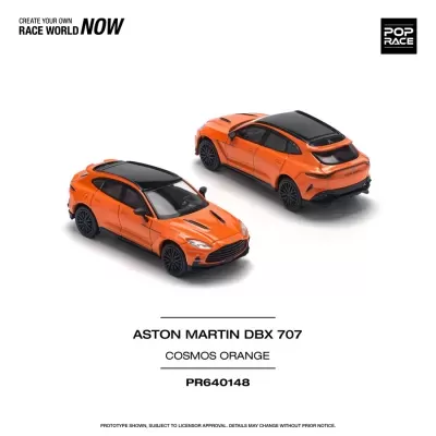 Miniaturas de Aston Martin DBX 707 em laranja Cosmos com detalhes a preto