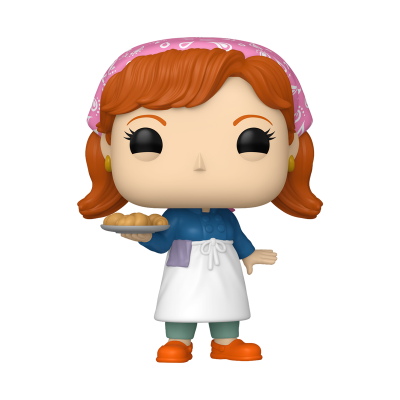 Figura Funko Pop de personagem feminina com cabelo ruivo e avental branco segurando prato