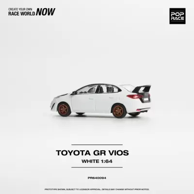 Miniatura branca do Toyota GR Vios 1:64 com jantes castanhas e aerofólio preto