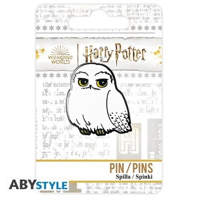 PIN de coruja Hedwig de Harry Potter em embalagem com texto e logo ABYSTYLE