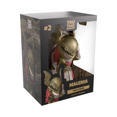 Figura de vinil Malenia com capacete dourado em embalagem preta