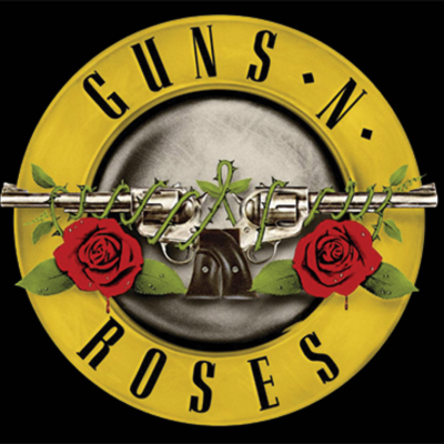 Logotipo Guns N' Roses com arma e rosas vermelhas