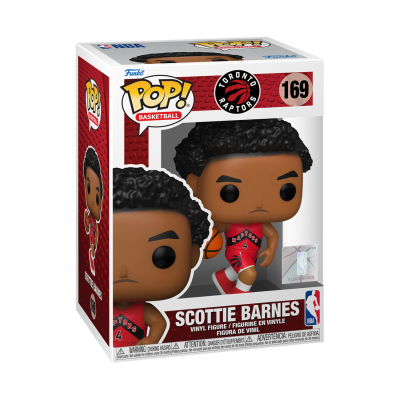 Figura Funko Pop! Scottie Barnes número 169 com uniforme do Toronto Raptors em caixa