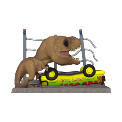 Figura Funko Pop do Tiranossauro Rex esmagando carro JURASSIC PARK 4X4