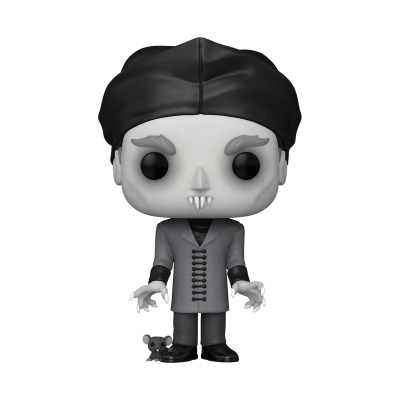 Figura Funko Pop cinzenta e preta com rato na base