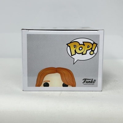 Caixa de Funko POP! com parte superior de figura de cabelo castanho laranja e olhos pretos
