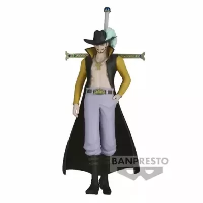 Figura de ação de personagem masculino com chapéu preto e espada grande nas costas