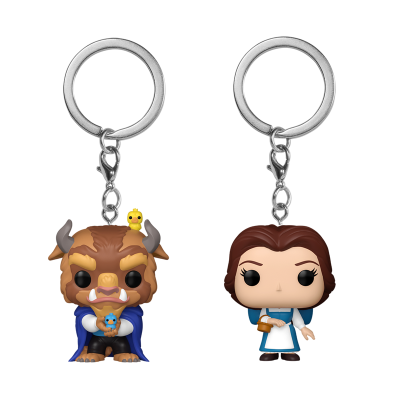 Porta-chaves Funko Pop da Besta e da Bela em fundo branco