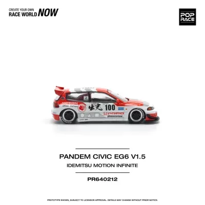 Miniatura de carro de corrida Pandem Civic EG6 V1.5 vermelho e branco em fundo branco