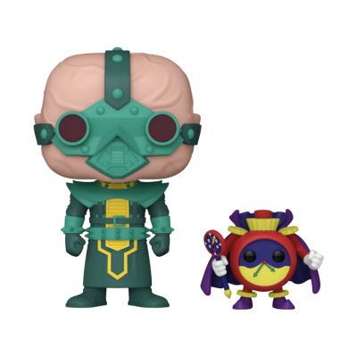 Duas figuras Funko Pop em diferentes cores e tamanhos.