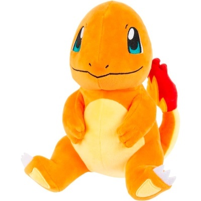 Pelúcia de Pokemon Charmander laranja com barriga amarela e cauda com chama