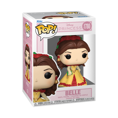 Figura Funko Pop! Disney Princess Belle com vestido amarelo em embalagem rosa e branca