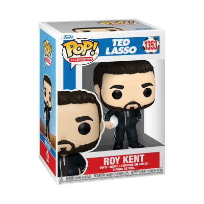 Figura Funko Pop! Ted Lasso Roy Kent número 1353 em caixa com design azul, vermelho e branco