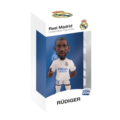 Figura colecionável RÜDIGER Real Madrid em embalagem azul e branca