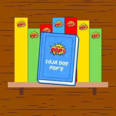 Livros coloridos numa prateleira com o logótipo LOJA DOS POPS