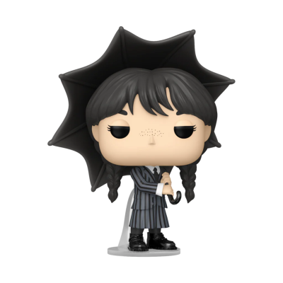 Figura Funko Pop de personagem com vestido risca de giz e guarda-chuva preto