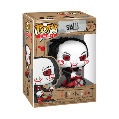 Figura Funko POP Doodles Billy on Bike do filme Saw em caixa de cartão