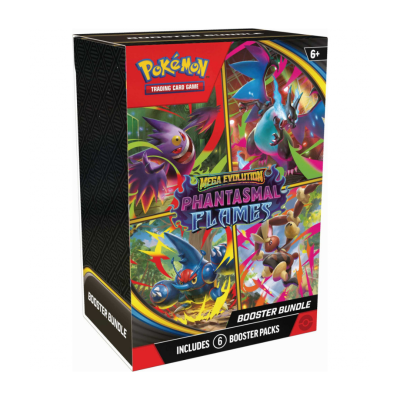 Caixa do jogo Pokémon Mega Evolution Phantasmal Flame Booster Bundle
