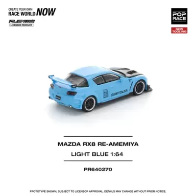 Miniatura de carro Mazda RX8 azul claro e preto em fundo branco