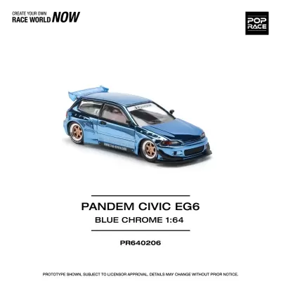 Miniatura carro PANDEM CIVIC EG6 azul cromado com rodas douradas e aerofólio