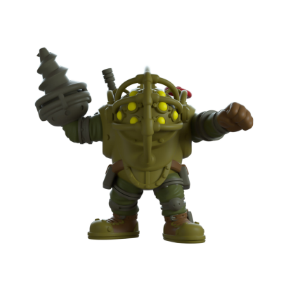 Figura de ação de personagem com capacete amarelo e roupa verde