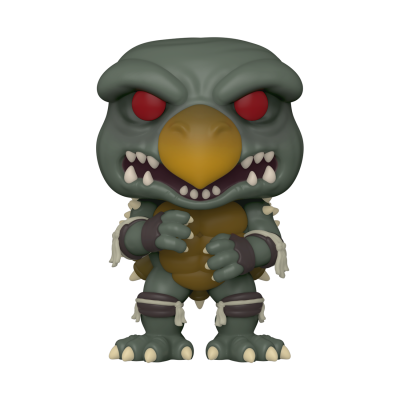Figura Funko Pop de monstro réptil verde com olhos vermelhos e bico amarelo