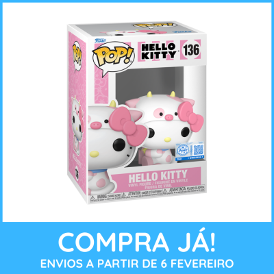 Figura de vinil Funko Pop! Hello Kitty número 136 com padrão de vaca branco com manchas rosa