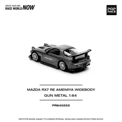 Miniatura de carro Mazda RX7 RE Amemiya Widebody cor metálica Gun Metal