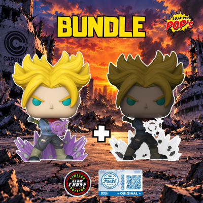 Funko Pop Bundle com duas figuras em cenário apocalíptico