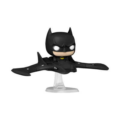 Figurine Funko Pop do Batman em aeronave preta sobre base transparente